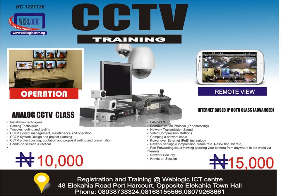 weblogicict's tweet image. Become an expert in CCTV installation in only 6weeks(class room and field training) call 0803878324 or visit weblogic.com.ng now!!