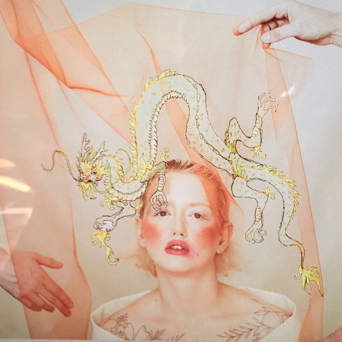rosiebeardart's tweet photo. My embroidery for #piersatkinson unwearable veil. Protrait by @leighkeily of @lunaopheliablue @piersatkinson #ss18 at #pfw with @schroroom https://t.co/TXBeQNQrKU