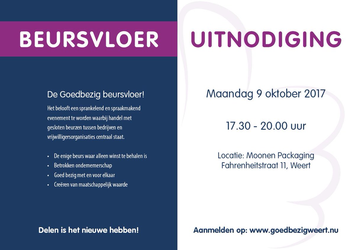 9 okt.  Goedbezig Beursvloer. Dé plek voor handel met gesloten beurzen voor bedrijf en vereniging. Gastheer is <a href="/MoonenPackaging/">Moonen Packaging</a>