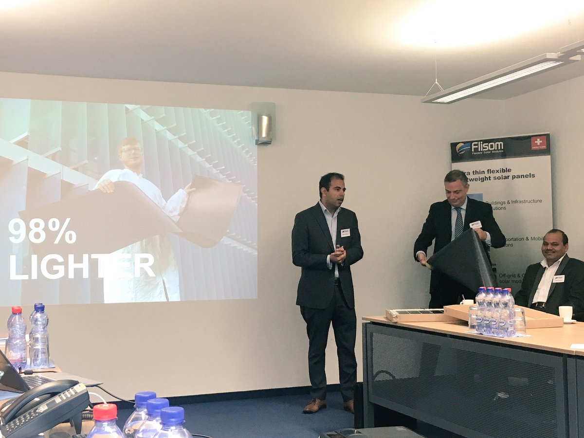 ELNPri's tweet photo. #Flisom CEO Rahul Budhwar adds the new #solar tech is 98% thinner and lighter than what's found today. @TataEurope @EnergyLiveNews https://t.co/oyQeOaGhgm