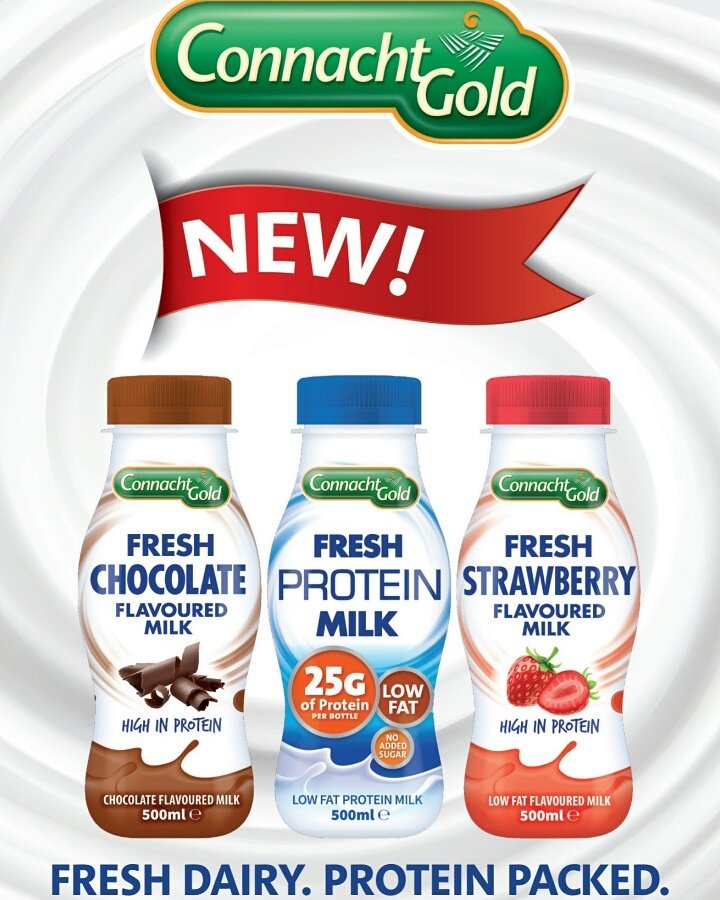 ConnachtGold's tweet photo. It's official!🎉 our #NEW Flavoured Milks have just Launched! @NDC_ie 🍫#FreshDairy #ProteinPacked #TastyGains #Ploughing2017 https://t.co/Q57h21w3c0