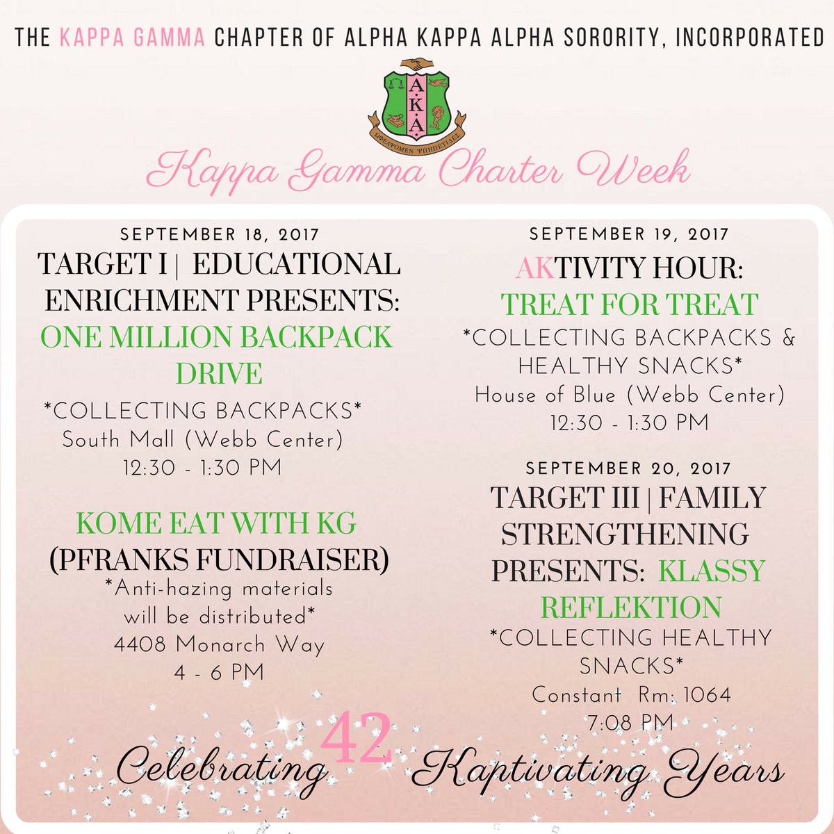 Celebrating 42 Kaptivating years of Kappa Gamma 💕💚