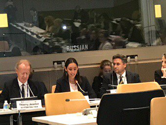 GouveiaRod's tweet photo. French Minister Poirson starts event on #socialeconomy at #UNGA2017 @icacoop DG @coopgould representing #coops https://t.co/QnL6QiQW72