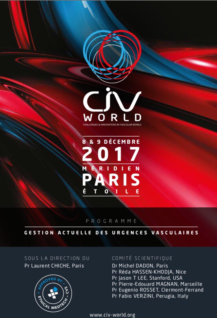 The  CIV World 2017 Congress is entirely focused on Current management of vascular emergencies! Program available at civ-world.org