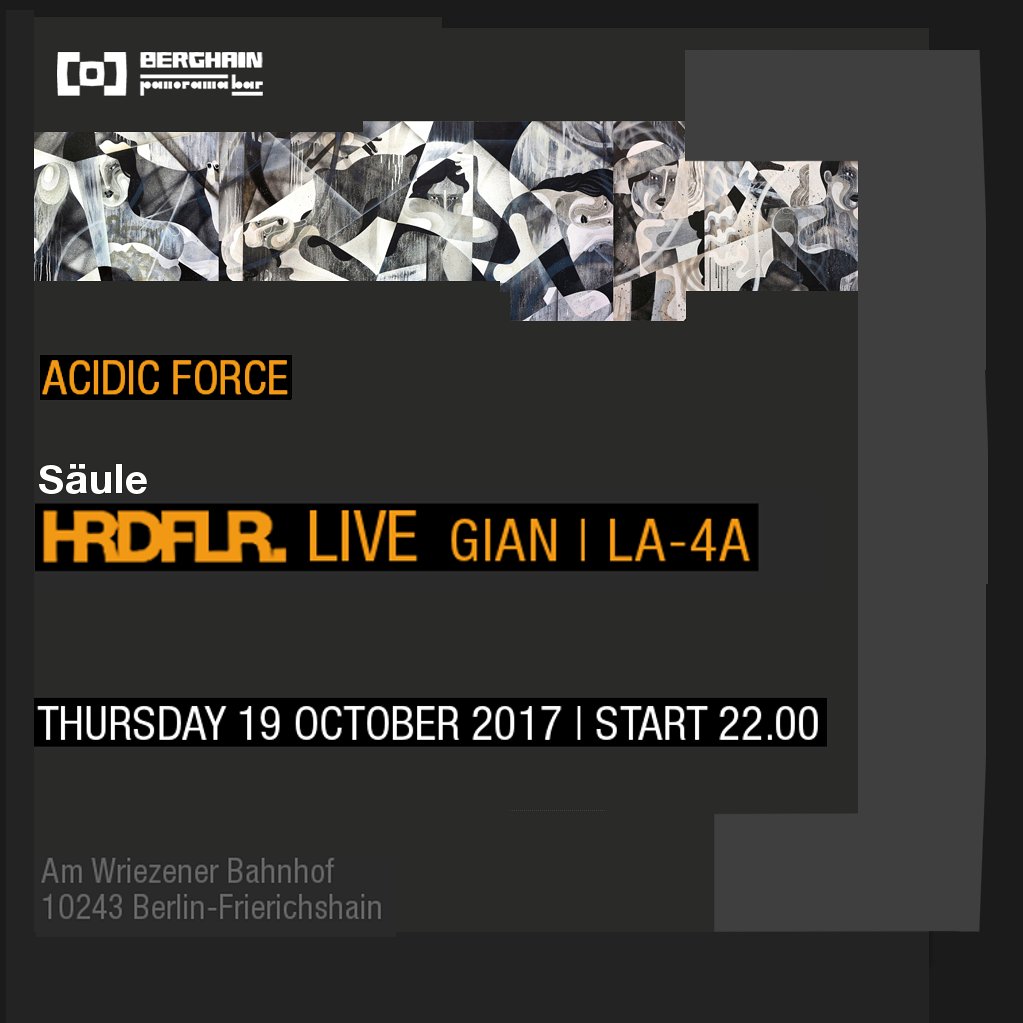 Hardfloor303's tweet photo. **Hardfloor live in Berlin**
#hrdflr #potd #acid #techno #technomusic
#flyer #berghain #säule #saeule #berlin #germany #party #partytime https://t.co/vYeHNRnTQ3