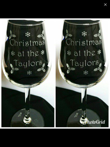 SentimentsGlass's tweet image. Pair of Engraved Xmas wine glasses, personalised with family name. £14.99 #xmas #glass #wine #handmade #personalised