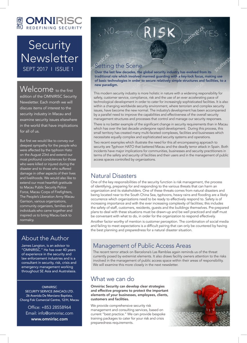 Omnirisc's tweet image. Security Newsletter- Security Issues in Macau and elsewhere in the world #September2017 #omnirisc #Redefiningsecurity