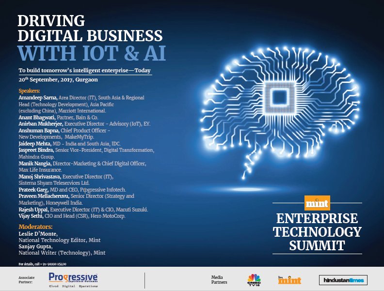 progressivedigi's tweet photo. Join us for MINT #enterprise #technology #summit2017 | 20th September, #gurgaon 
| @VivantabyTaj @MintConclaves @livemint 
#Digital #IoT #AI https://t.co/ZXYB5cn0Ub