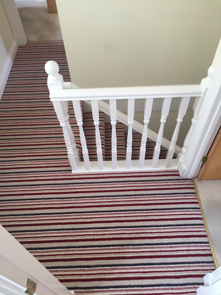 CarpetComfort's tweet photo. We think this Brockway Carpet -  Solar Stripe in Trafalgar Stripe looks fantastic on this stairs and landing @brockwaycarpets https://t.co/lLwk40Q4hz