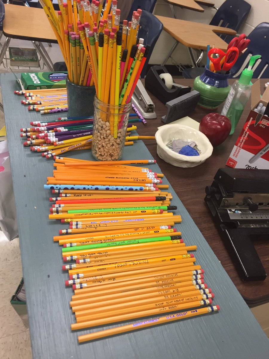 jackson_echs's tweet photo. Key club encouraging pencils.  They wrote positive messages for students https://t.co/p9tJTd6rNu