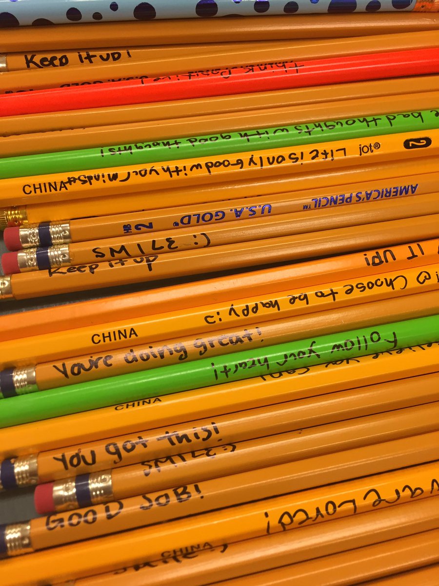 jackson_echs's tweet photo. Key club encouraging pencils.  They wrote positive messages for students https://t.co/p9tJTd6rNu