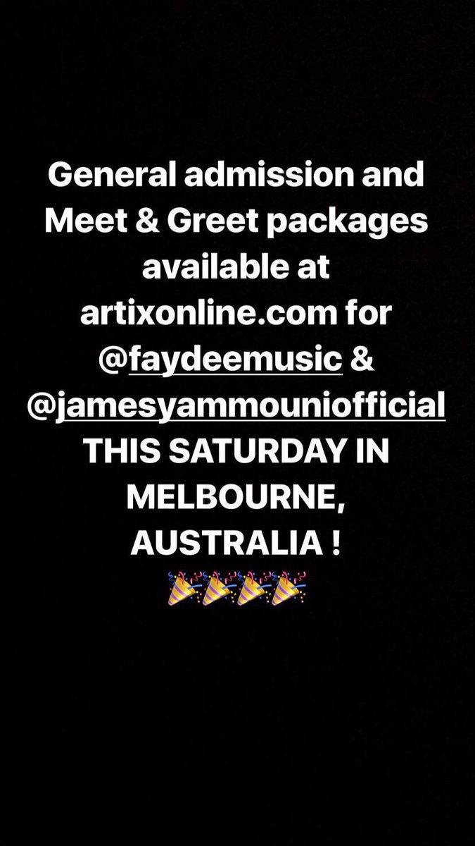 BuckleupOnline's tweet photo. MELBOURNE, AUSTRALIA ! Make sure you get your tickets to see @James_Yammouni &amp; @Faydee live THIS SATURDAY @ https://t.co/L2wBEYiE7e ! 🎉🎉🎉🎉 https://t.co/kDQEQYmJts
