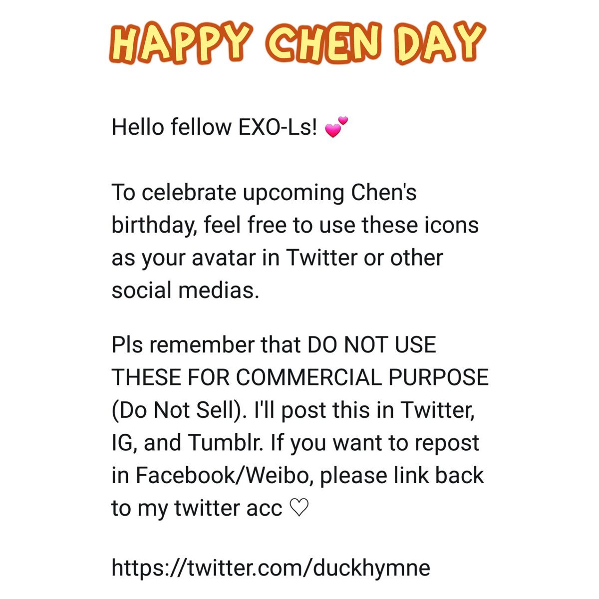 duckhymne's tweet image. [HELP RT] I made some icons to celebrate upcoming #HappyChenDay ⚡️
Feel free to use and spread it~! 😘💕
#HappyChenDay2017
#첸 #종대