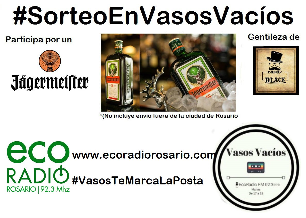 Sorteo ##Jägermeister
Participa
- Seguí <a href="/vasosvaciosfm/">Vasos Vacíos Radio</a>
- Usa el hashtag #SorteoEnVasos
Participa en #Facebook e #Instagram y suma + chances