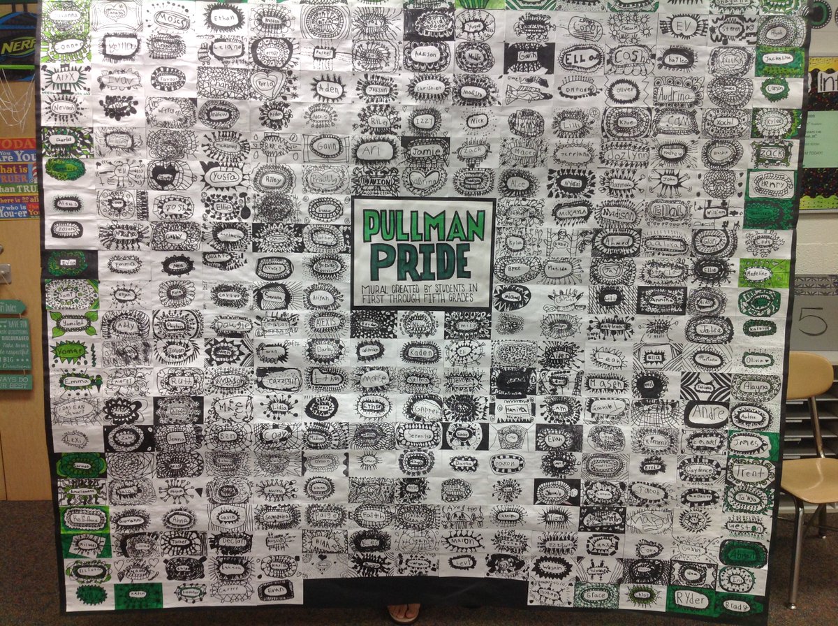 PullmanElem's tweet photo. 1st-5th Grade students have been working hard with our art teacher, Mrs. Brown, to create this AMAZING mural. #pullmanpride https://t.co/m2O2psEJfO