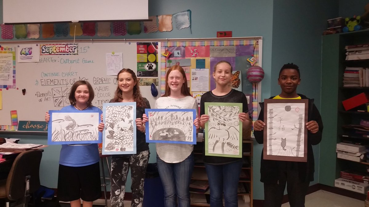 ARTrcms's tweet photo. Congratulations to RCMS Artists of the Week for Japanese Sumi-e Painting. Check out the hallway displays this week! #teamRCMS #RCISDJOY https://t.co/aNaxNHwYCW