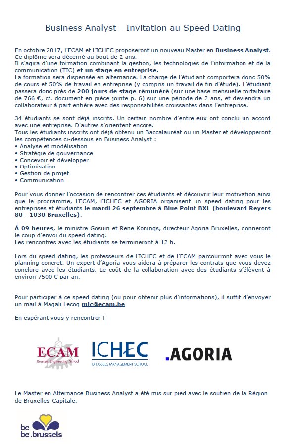 ECAM_BXL's tweet photo. Business Analyst - Speed Dating ECAM_Bruxelles https://t.co/2mc3VI15Qw