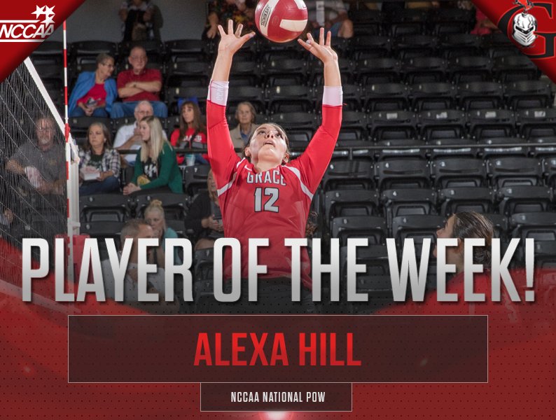 GraceLancers's tweet photo. 👏👏 to Alexa Hill of @GCVB_Lancers for being named the NCCAA Player of the Week! https://t.co/SScCR7U5HJ | #LancerUp https://t.co/4pmhLNO4DH