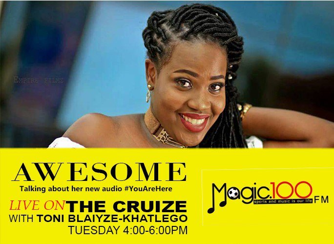 Magic100FMUG's tweet photo. Happening now on #TheCruize., @BlaiyzeKHA is talking with @Awesome_256 a gospel artist  about her latest single "You are here" https://t.co/0t3CsDaYxA