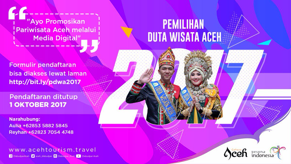 Pendaftaran Peserta PDWA 2017 Akan Berakhir 1 Oktober, Ini Catatannya! disbudpar.acehprov.go.id/pendaftaran-pe… #PDWA2017
