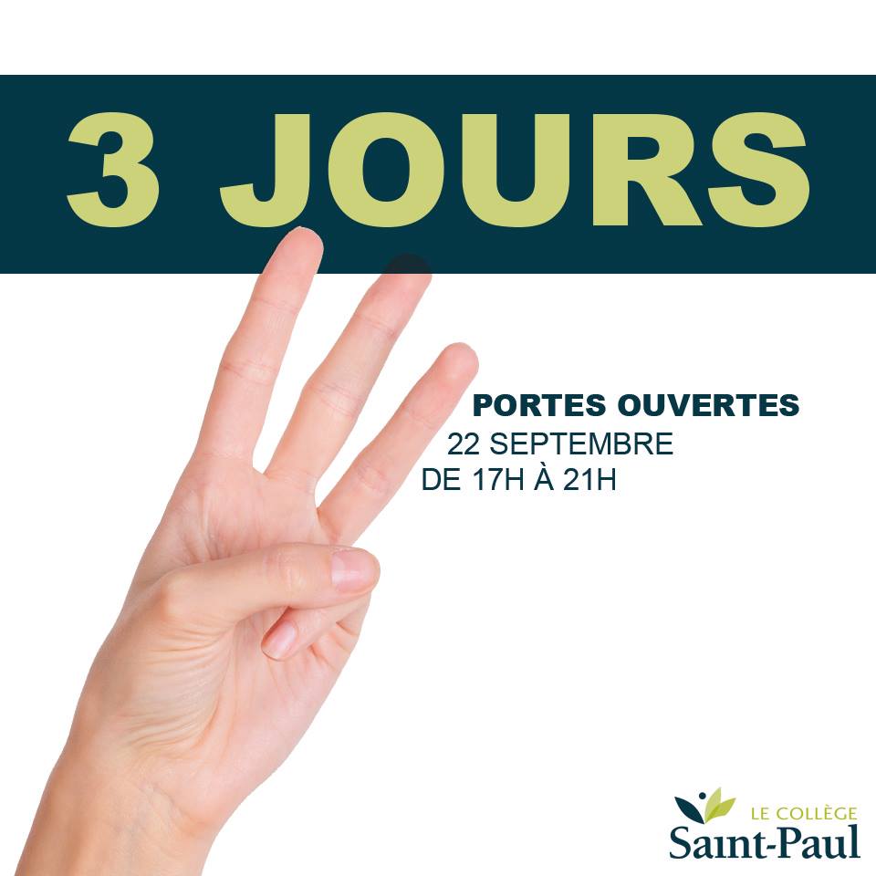 College_ST_PAUL's tweet photo. Il ne reste que 3 jours avant nos PORTES OUVERTES ! ☺️
Profites-en pour venir t'inscrire le 22 septembre de 17 h à 21 h ! #EduQc #feep https://t.co/Q2kDwCeHkX