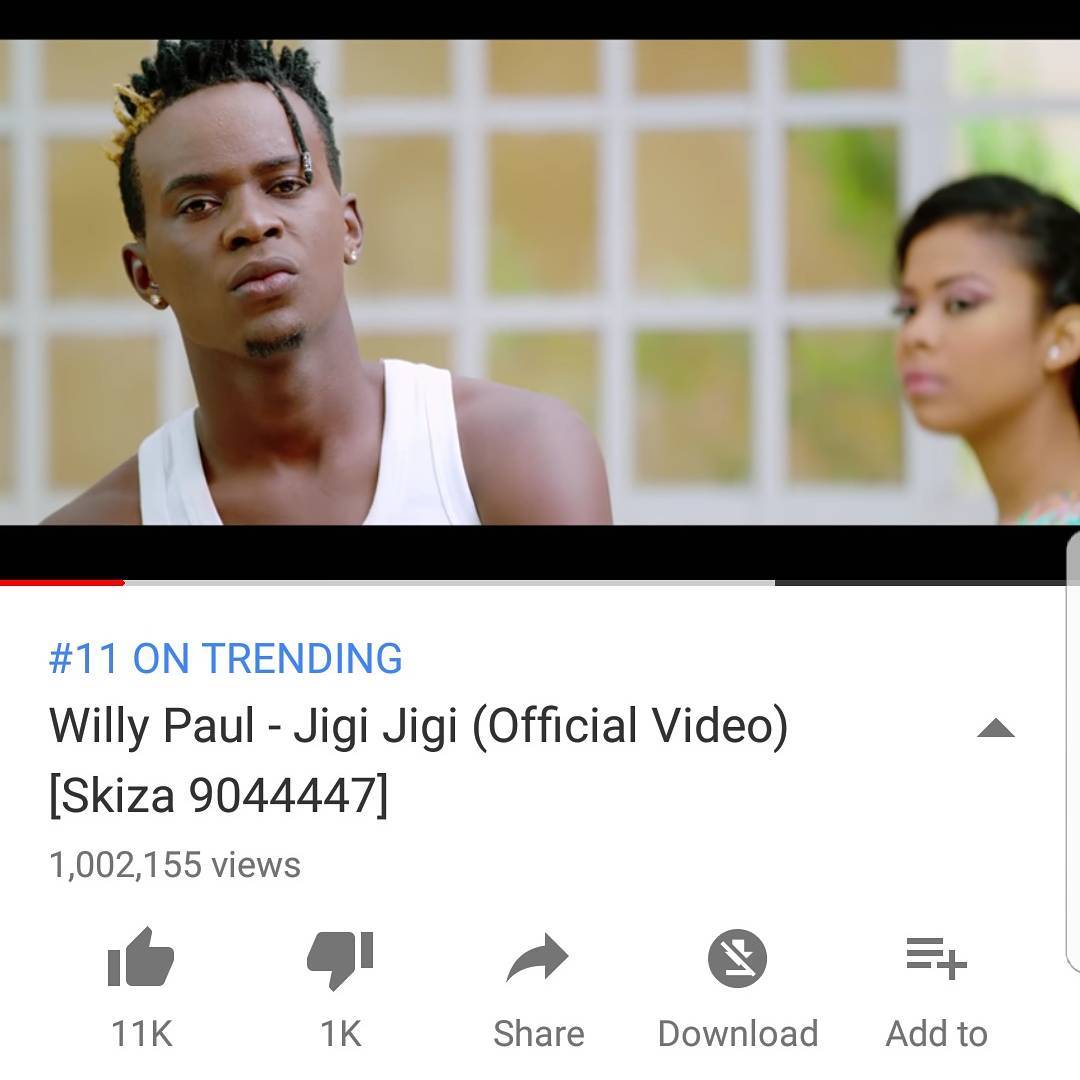 WillyPaulMusic's tweet image. We just did it together my people,#Jigijigi just hit 1 million views on YouTube.Let's celebrate. Another history made by pozze and the team.