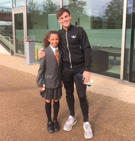 Team GB Olympian <a href="/TomDaley1994/">Tom Daley</a> meets aspiring young diver from East London’s <a href="/BMooreAcademy/">Bobby Moore Academy</a>. Read more: dret.co.uk/news/gb-olympi…