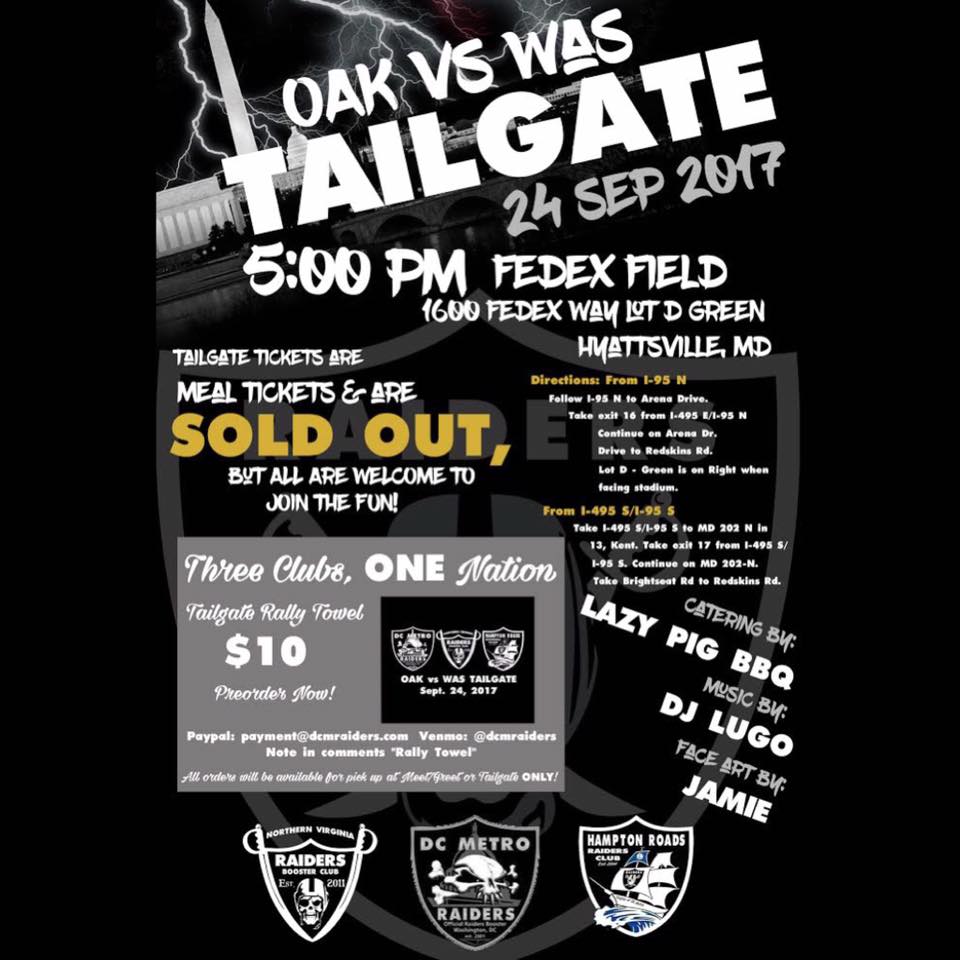 mvssvcredmvtt's tweet photo. @YourboyQ254 @RaidersReporter Love the #VictoryMonday pcast! The VA & DC clubs will be tailgating for #OAKvsWAS. Lot D Green! #Shoutusout https://t.co/Nw23qzSv3V