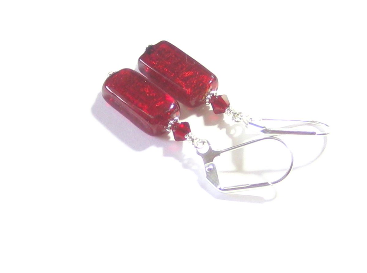 Murano Glass Red Rectangle Silver Earrings, Leverback Earrings, Venet… tuppu.net/bde280d   <a href="/JKCMurano/">JKC Murano</a>