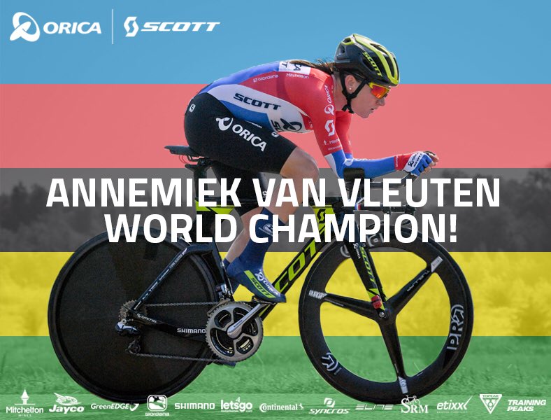 🌈🌈 <a href="/AvVleuten/">Annemiek van Vleuten</a> WINS!! 🌈🌈
The rainbow jersey is coming to #OrocaScott for the first time! #Bergen2017