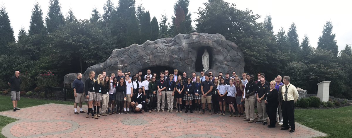 All the participants in the #DOTCAC high school leadership summit gather with Bishop O'Connell at the <a href="/Notre_Dame_HS/">Notre Dame High School</a> Our Lady Grotto.