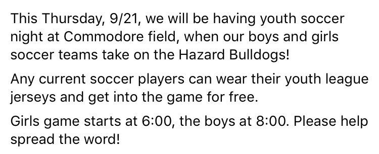 commodoresoccer's tweet photo. Youth soccer night this Thursday! https://t.co/ES98Nf32YD