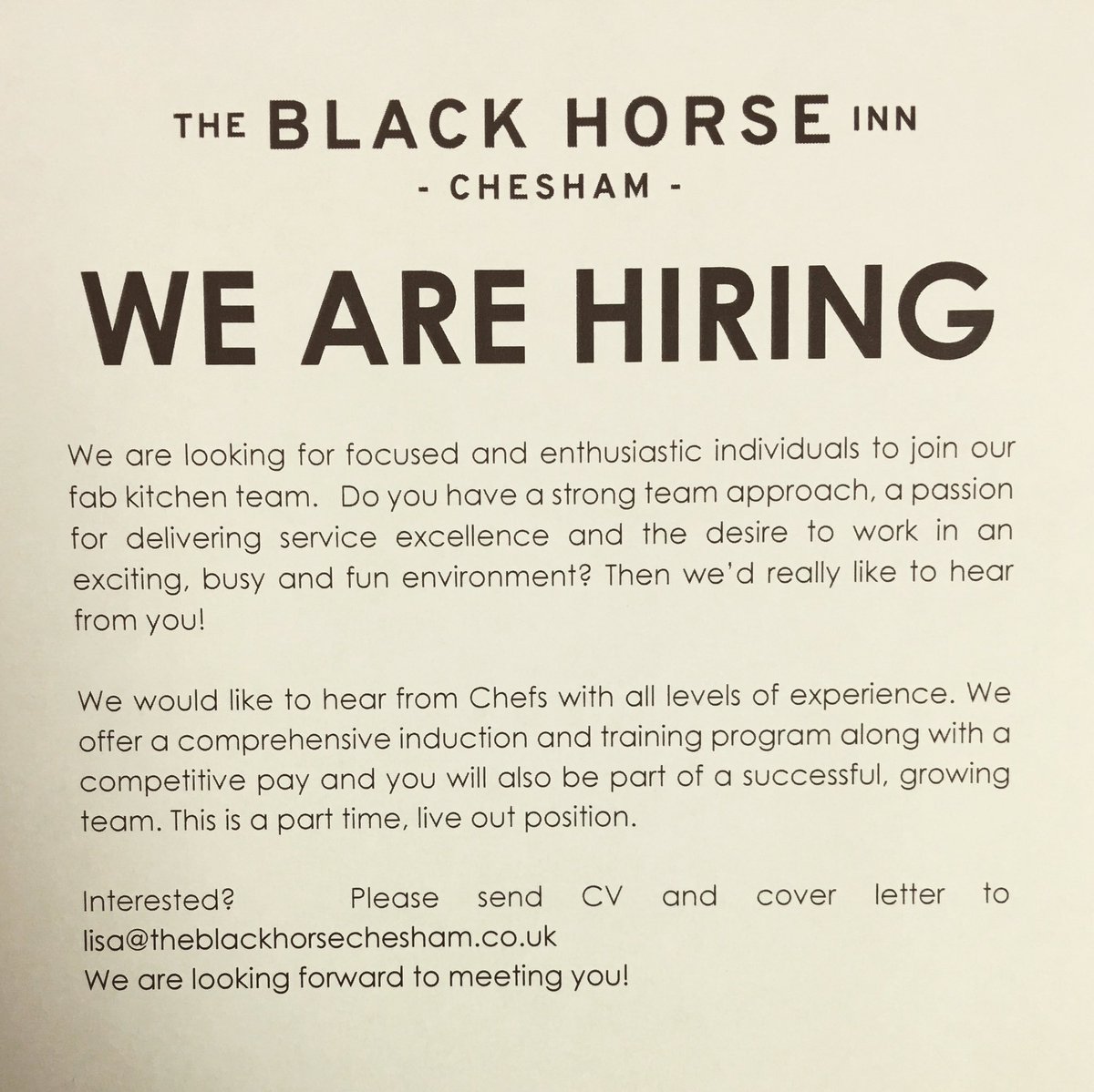 Come and join our family 😃 #kitchenteam #newjob #greatteam #publife #newchallenge #busypub #countrypub #localpub #chesham #thechilterns