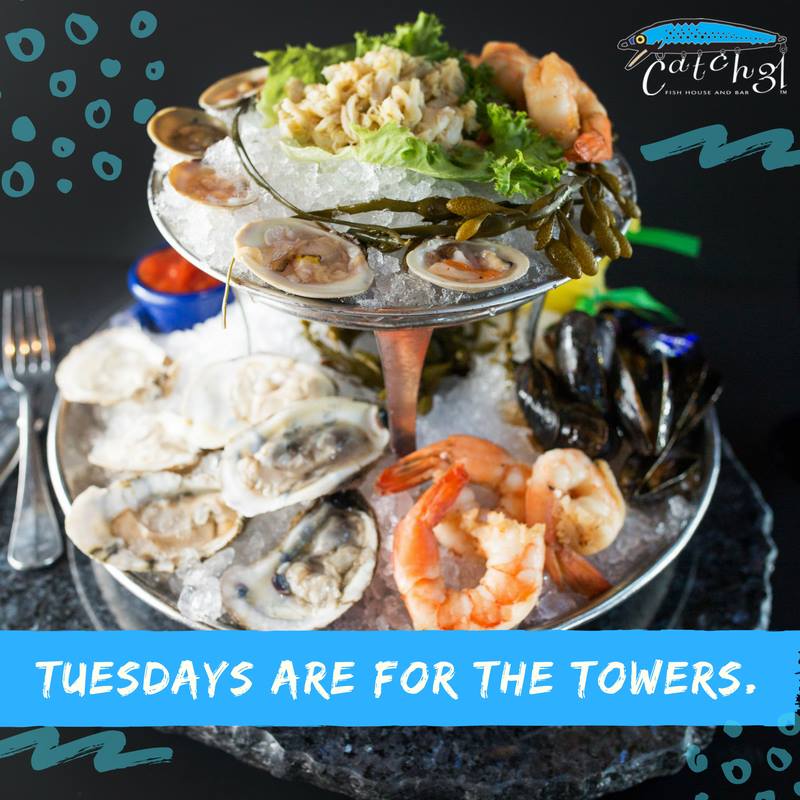 catch31's tweet image. Who said you gotta save the big meals for the weekends? Tuesdays are for the towers at #Catch31 #SeafoodTower