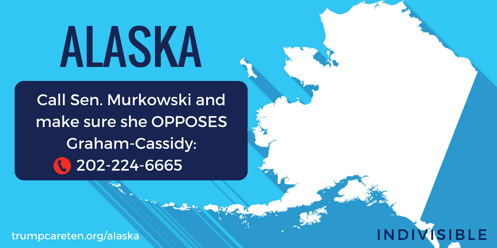 IndivisibleTeam's tweet photo. #ALASKA: Very important to keep calling Senator @lisamurkowski &amp; tell her to OPPOSE Graham-Cassidy! https://t.co/51q9S40wC3 #KillTheBill https://t.co/Pm24vqmwJ8