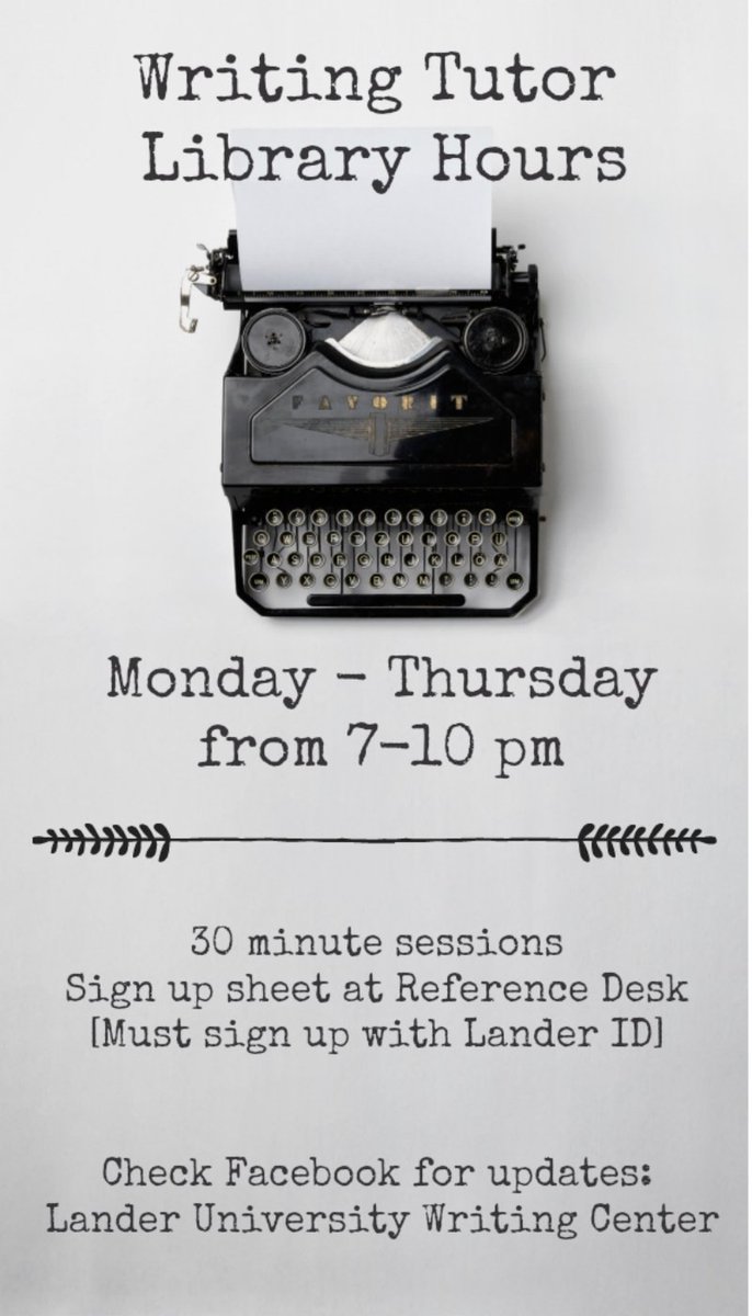 LU_WriteCenter's tweet image. Bearcats, don't forget to visit us in the library this week! Open to all students.  #luwritingcenter #lander