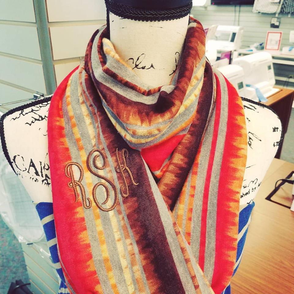 GuaranteeVacSew's tweet photo. Getting #Fall projects done today! How about you? #Janome500e @Janome_America #embroidery #Monogram #scarf https://t.co/zIdoNUoxEu