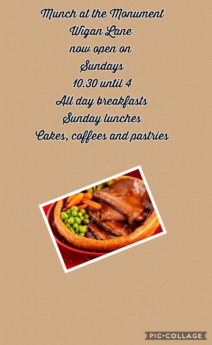 New Sunday opening 10.30 until 4 at Munch #Wigan #cafe #sunday lunch @Profs_of_Wigan <a href="/WhatsOn_WN/">WhereCanWeGo Wigan</a> <a href="/Wigan_FM/">WiganFM</a> @WishFmOfficial