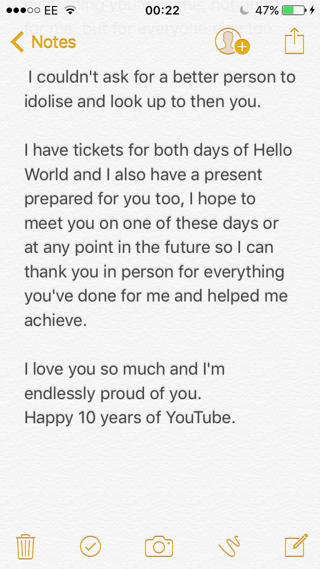 MarksSweatshirt's tweet photo. Happy ten years on YouTube @tyleroakley , thank you for helping me be the person I am today. I'm proud of you always. #10yearsofTylerOakley https://t.co/ctQwIDG7sH