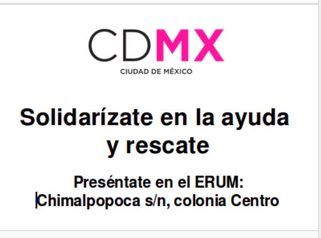 Si deseas sumarte como voluntario para ayudar a los afectados por el sismo asiste al  #ERUM de @SSP_CDMX &gt;&gt; goo.gl/FJsoqA