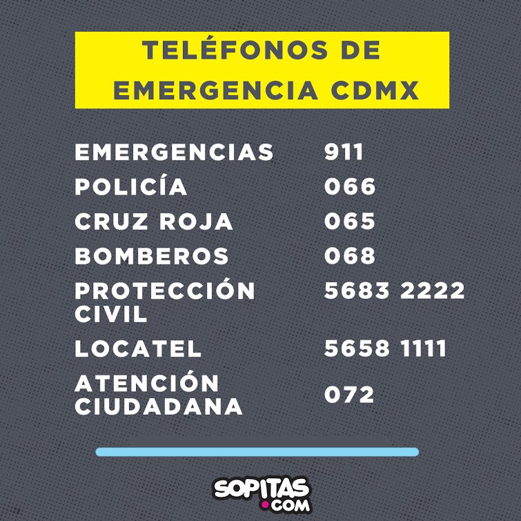 sopitas's tweet photo. Acá les comparto los números de emergencia, si no tienen que salir a la calle y están en un lugar seguro, es mejor esperar https://t.co/wAqghcuq70