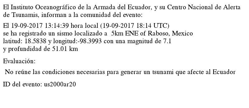 #ATENCIÓN: Terremoto en México, <a href="/inocarec/">INOCAR</a> confirma que NO reúne características para Tsunami en #Galápagos.