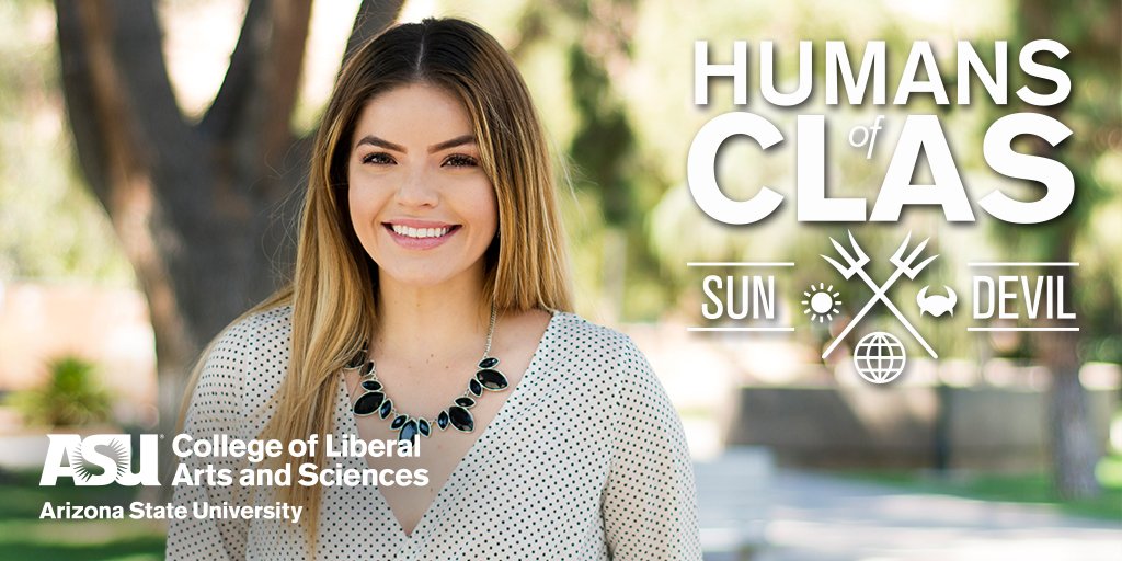 ASUTheCollege's tweet photo. "I fell in love with this gem in the desert, full of diversity, knowledge, challenge and #SunDevil spirit." – Breanna #HumansofCLAS #ASU https://t.co/SNvB4WZujj