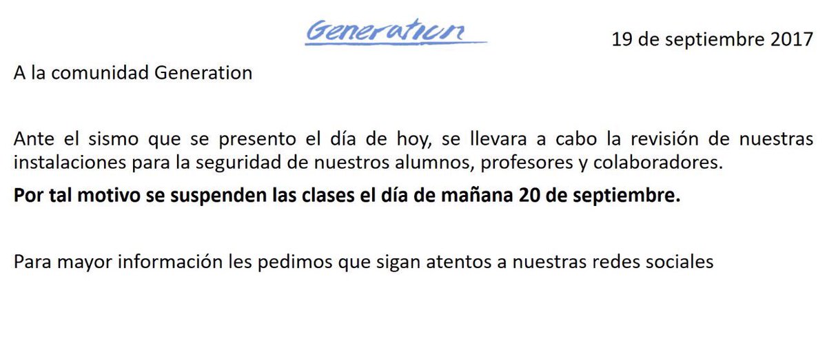 Comunicado a la comunidad Generation México