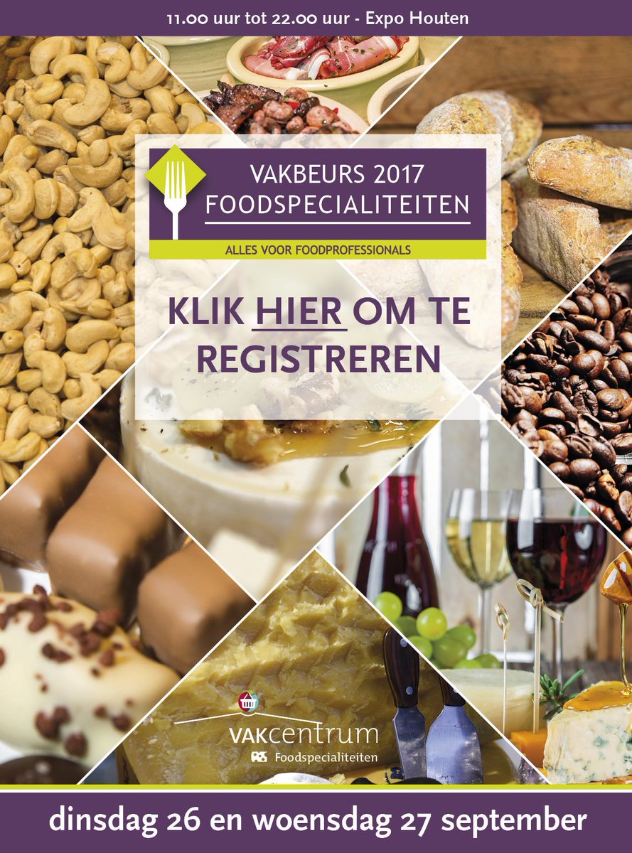 Bezoek gratis de Vakbeurs Foodspecialiteiten. Lange wachttijd voorkomen? Meld je vooraf aan via bit.ly/2x7mt3l. <a href="/VakbeursFood/">Vakbeurs Foodspec.</a>