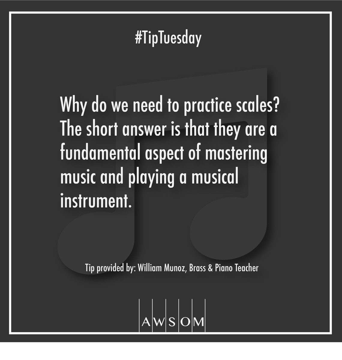 AWSOMWA's tweet photo. Learn more about the importance of #scales on our blog: https://t.co/DRBjXmkWhr 
#iamawsom #musiclessons #TipTuesday #musictips #music https://t.co/z34HSxTW9X