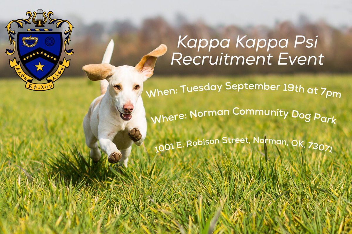 kky_delta's tweet photo. Our first recruitment event is this evening at 7pm! Come to the Norman Community Dog park and pet some puppets and meet some brothers! https://t.co/mfg6MqJa6T