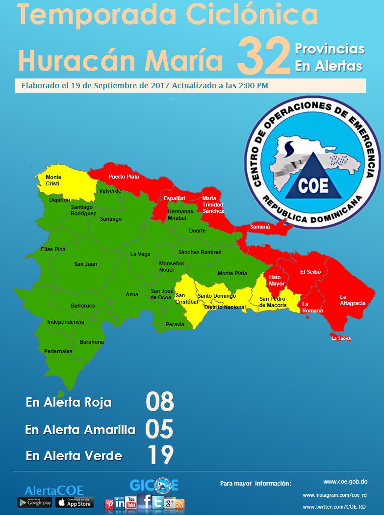 COE_RD's tweet photo. Mapa actualizado 19 de Septiembre a las 2:00 pm https://t.co/a22RLIAr3p