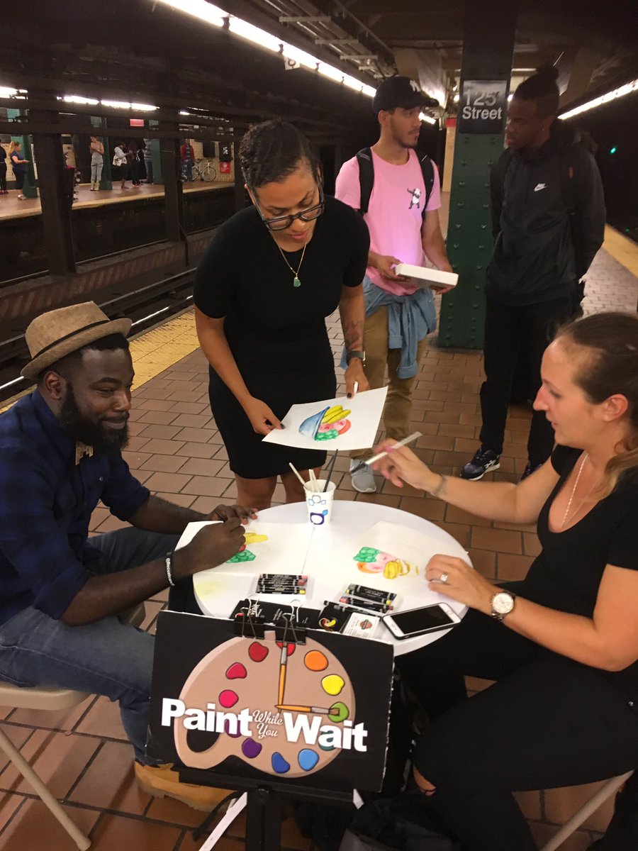 HilaryRusso's tweet photo. Considering how slow the trains have been, what a great way to kill time: meet peeps & paint! #datewhileyouwait #paintwhileyouwait https://t.co/fY7G7GsHJj