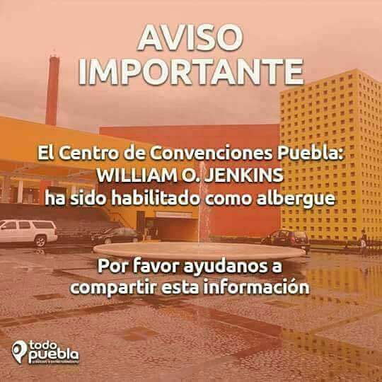LaloJeos's tweet photo. ATENCIÓN hay 2 albergues en la Ciudad de #Puebla #CentroDeConvenciones #CentroExpositor corran la voz por si alguien lo necesita RT https://t.co/FrchZJqzqW